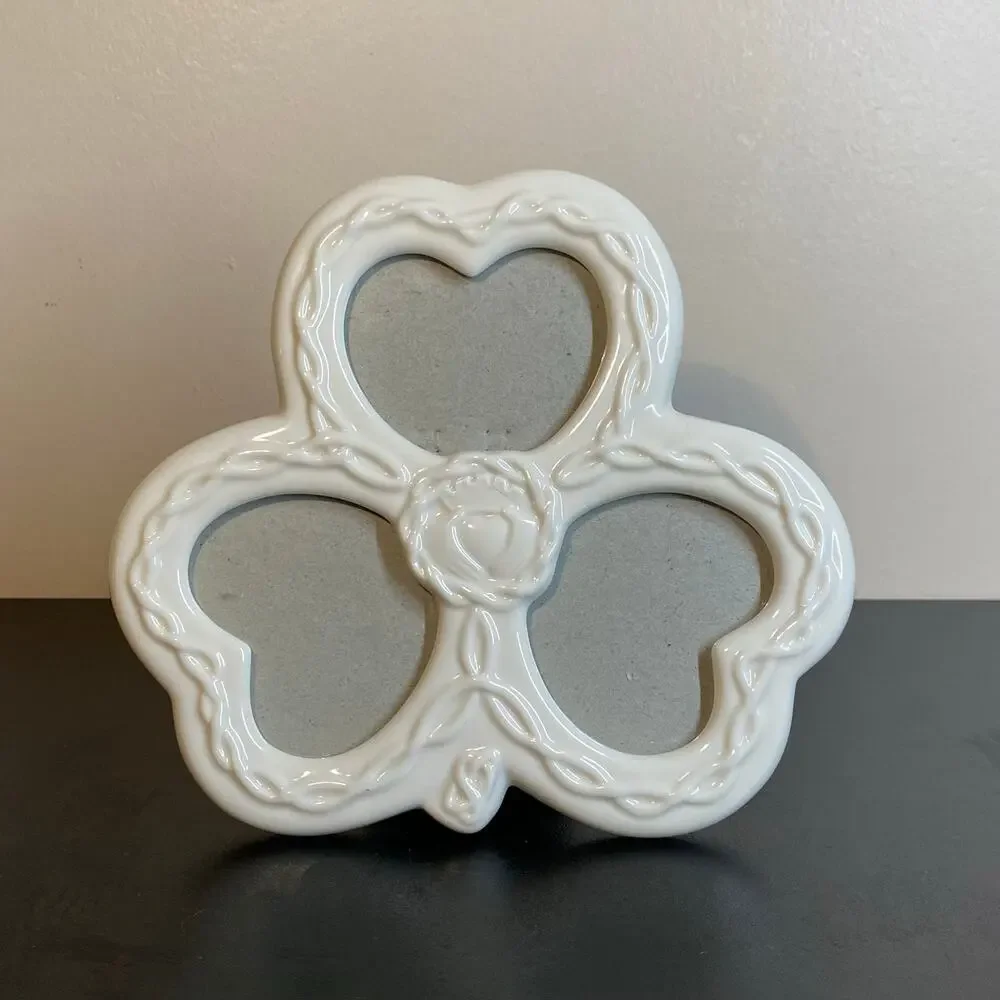 Irish Claddagh Shamrock Ceramic 3-Opening Heart Frame by Russ Berrie Vintage